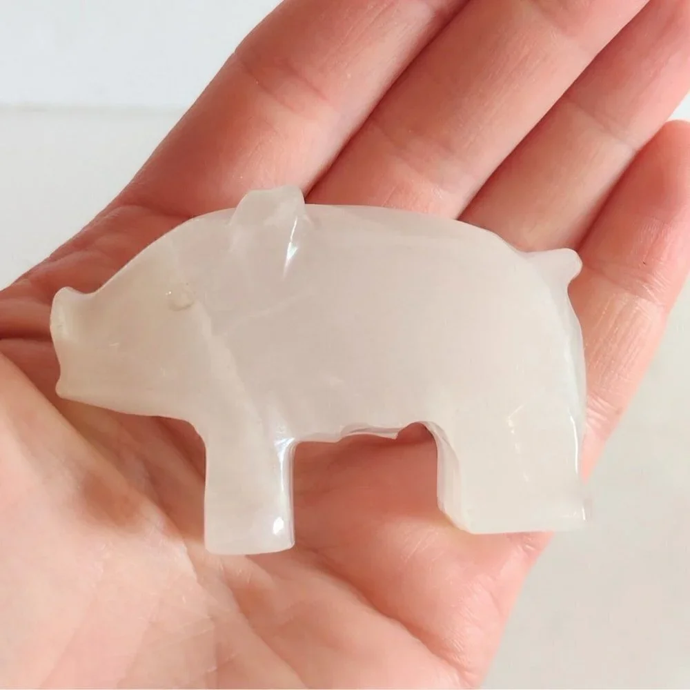 Vintage Handcarved White Onyx Stone Pig Figurine Sculpture Small